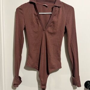 Anthropologie Deep V-Neck Brown Bodysuit